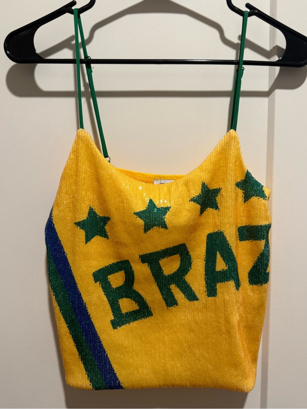 Jaded London Brazil Graphic Sequin Cami Tank Top - Yellow & Green